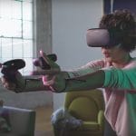 Oculus Quest on Woman showing hand control