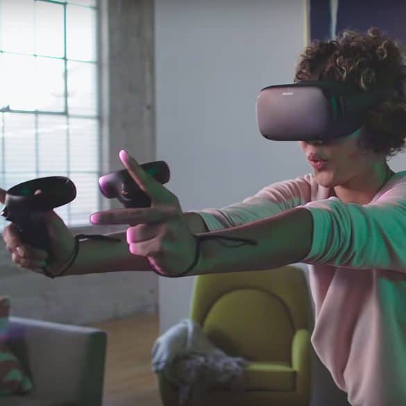 Oculus Quest on Woman showing hand control